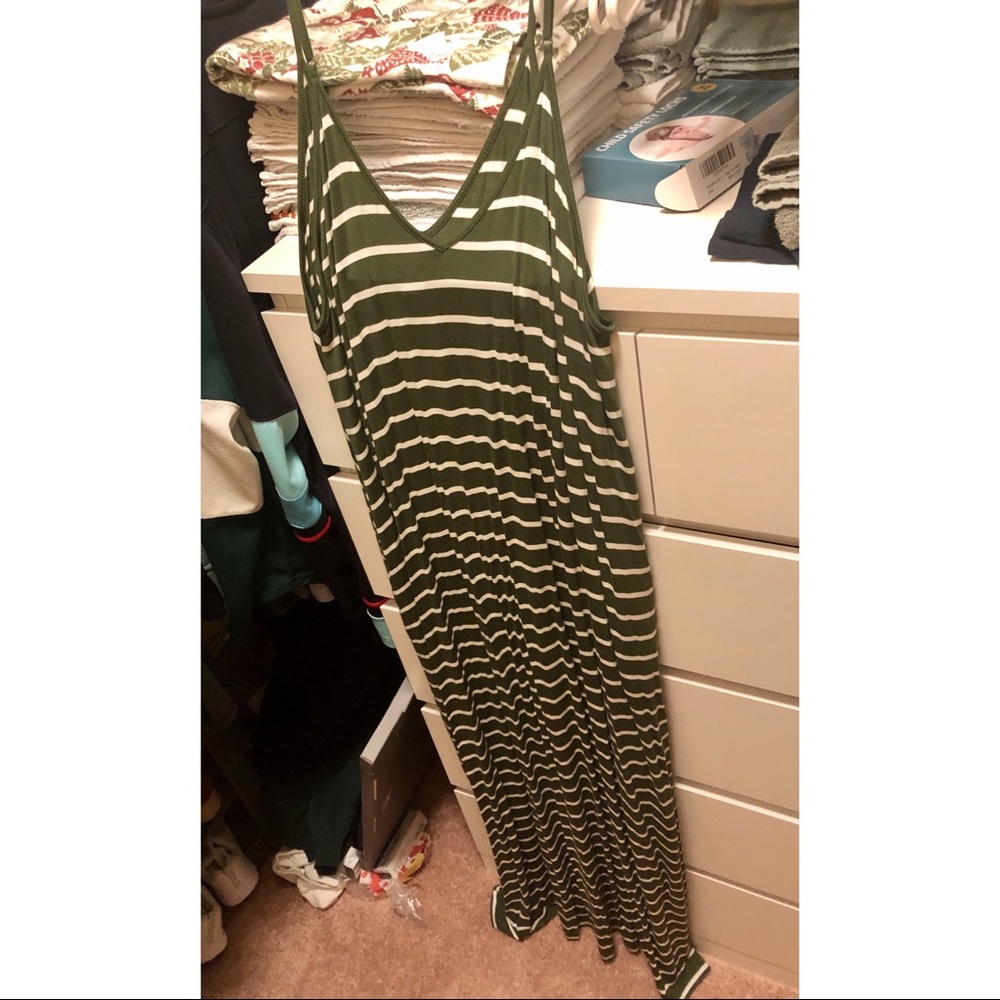New Green/White Striped Maxi Dress